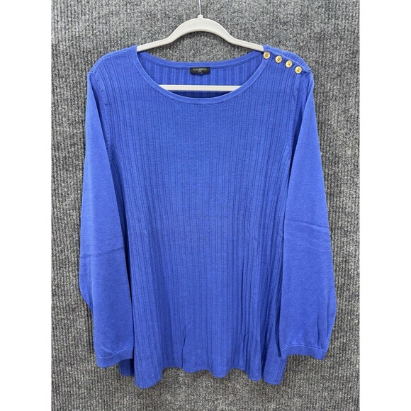 Talbots Button Shoulder Sweater Top Womens 2X Blue Crewneck Ribbed Long Sleeve - Picture 2 of 9